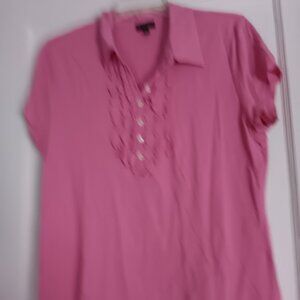 Talbots women's Pink short sleeve ruffles button front size Petite XL